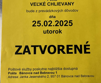 Aktuality / Oznam - Pošta Veľké Chlievany - foto
