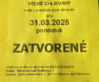 Aktuality / Oznam - Pošta Veľké Chlievany - foto