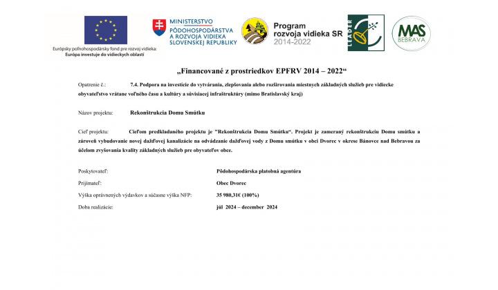 „Financované z prostriedkov EPFRV 2014 – 2022“
