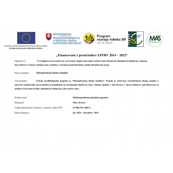 „Financované z prostriedkov EPFRV 2014 – 2022“