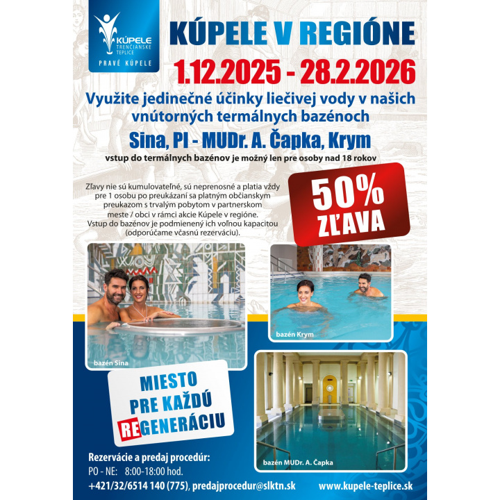 Kúpele v regióne od 1.12.2025-28.2.2026 pre obyvateľov Obce Dvorec