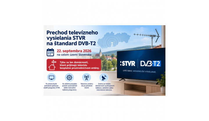 Prechod televízneho vysielania STVR na štandard DVB-T2 od 22.9.2026