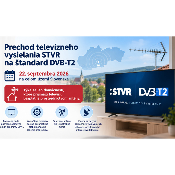 Prechod televízneho vysielania STVR na štandard DVB-T2 od 22.9.2026