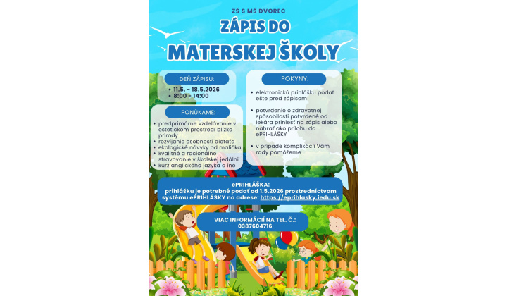Zápis detí do materskej školy  11.5.-18.5.2026