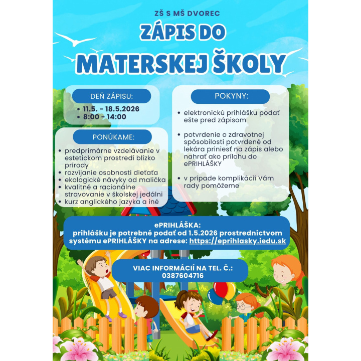 Zápis detí do materskej školy  11.5.-18.5.2026